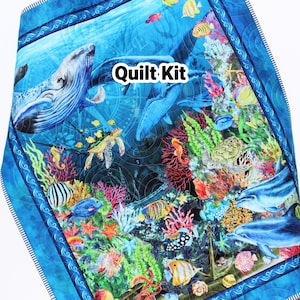 Ocean Quilt Kit Panel – DIY Under the Sea Quilt Kit with Dolphins, Whales, and Coral – Nautical Quilt Kit for Kids or Beach Decor