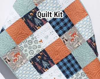 Little Forester Patchwork Quilt Kit in Baby Throw and Twin Sizes Nursery Crib Blanket DIY Do It Yourself Project Forest Woodland Fabrics