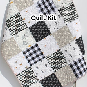 Kit de acolchado a cuadros blancos y negros, ropa de cama con estampado de bosque, manta para cuna, proyecto de acolchado, kit de acolchado para bebé, kit para niños pequeños, kit de patchwork, desierto Pacha