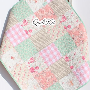Quilt Kit Floral Nursery Crib Blanket DIY Do It Yourself Project Art Gallery Fabrics Twin Throw Coral Pink Cherry Blossom Plaid Mint Newborn