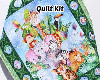 Jungle Friends Quilt Kit Safari Animals Crib Blanket Quilting DIY Sewing Project Boy or Girl Beginner Quilt Kit Panel Fabrics Elephant Lion