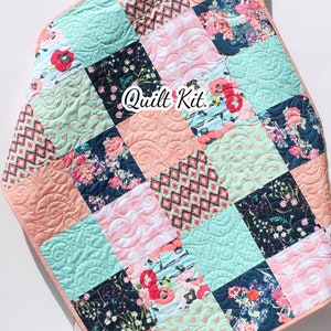 Quilt Kits Floral Nursery Crib Blanket DIY Do It Yourself Project Art Gallery Fabrics Twin Bed Throw Pink Mint Coral Navy Blue Aztec Newborn