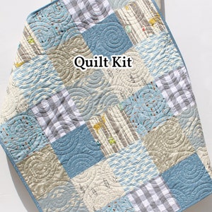 Light Blue Plaid Patchwork Quilt Kit in Baby Throw Twin Sizes Boy Nursery Crib Blanket DIY Do It Yourself Project Forest Woodland Fabrics