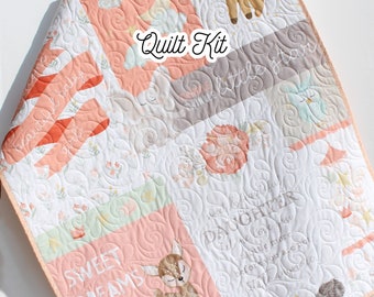 Baby Quilt Kit Bedding Panel Quick Beginner Project Fabrics Bundle Set Baby Nursery Bedding DIY It's a Girl Riley Blake Fabrics Animals