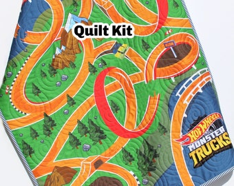 Play mat Quilt Kit Canvas Panel Baby Blanket Project Size Race Cars Trucks Vehicles Roadways Race Play Mat Toys Newborn Boy Toddler