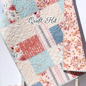 Quilt Kit, Modern Art Gallery Fabrics Baby Quilt Kit Throw Quilt Kit Twin Quilt Kit Floral Flowers Coral Shell Minky Rosewood Blue Sewing