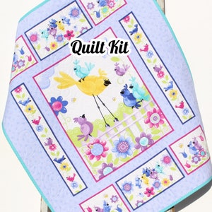 Bird Baby Quilt Kit – Cute Baby Animal Quilt Kit with Birds and Flowers – Easy Baby Girl Blanket Kit – Pastel Panel Quilt Kit