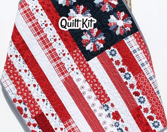 Flag Quilt Kit American Beauty USA American Faux Patchwork Riley Blake Fabrics Simple Easy Beginner Quilt Project Sewing Panel United States