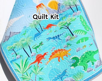 Dinosaur Quilt Kit Dino Panel Quick Easy Fun Beginner Project Fabrics Baby Boy Child Kid Crib Quilt Blue Green Orange Sewing Patterns Sale