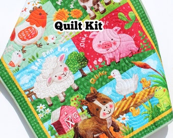 Farm Quilt Kit, Panel Quick Easy Fun, Quilting Projects, Beginner Project, Baby Nursery Bedding Cow Horse Pig Barnyard Animals Sheep Chicken