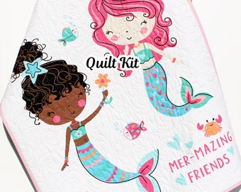 Mermaid Quilt Kit, Panel Baby Sewing Project to Make Yourself, Girls Baby Bedding, Quilted Blanket Kit, Nautical Newborn Gift for Child Sew