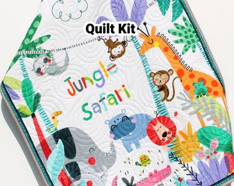Jungle Safari Quilt Kit Animals Crib Blanket Quilting DIY Sewing Project Boy Girl Beginner Panel Fabrics Elephant Lion Monkey Giraffe