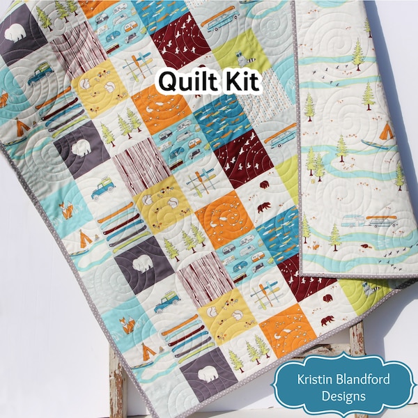 Organic Quilt Kit Camp Sur Birch Fabrics Cheater Patchwork Blanket DIY Wholecloth JayCyn Camping Outdoors Out of Print Hard to Find OOP HTF