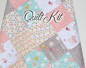 LAST ONE Twin Quilt Kit Littlest Bunnies Pastel Nursery Crib Blanket DIY Do It Yourself Project Art Gallery Fabrics Twin Bed Throw Pink Mint