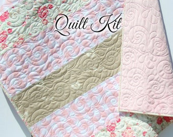 Quilt Kits for Beginners, Farmhouse Plaid, Pink Vintage Floral, Projects for you to Make, Baby or Toddler, Floral Keepsake Gift Handmade Kit