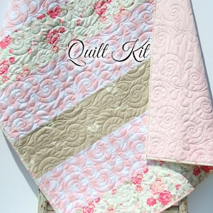 Quilt Kits for Beginners, Farmhouse Plaid, Pink Vintage Floral, Projects for you to Make, Baby or Toddler, Floral Keepsake Gift Handmade Kit