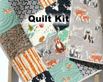 Woodland Quilt Kit, Forest Animals Panel, Nursery Crib Sewing Blanket