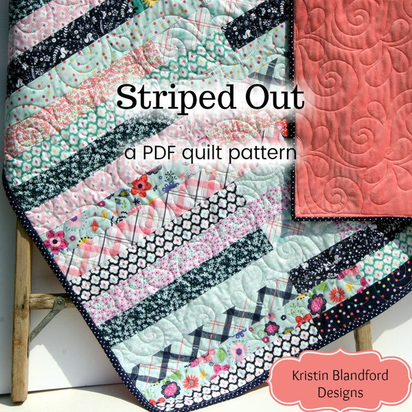 Jelly Roll Quilt Pattern Striped Out Strip Throw Easy Beginner Pattern 2.5 inch Strips, Lap Throw Scrappy Quilt Pattern PDF Instant Upload