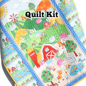 Farm Quilt Kit, Barnyard Animals, Boy or Girl Blanket, Country Barn Tractor, Baby Panel Pattern Quilting Sewing DIY Project Simple Quick