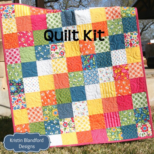 LAST ONE Quilt Kit, Best Day Ever, Moda Fabrics, Red Blue Yellow Green, Rainbow Bright Ombre, Baby Size, Crib Blanket, DIY Do It Yourself