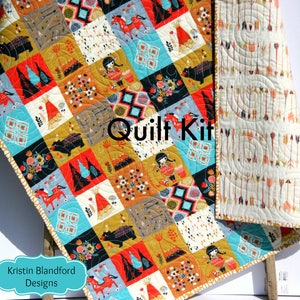 Quilt Kit Art Gallery Birch Fabrics Cheater Patchwork Blanket DIY Wholecloth Wildwood Woodland Arrows Tribal Aztec Teepees Indian Girl Bears