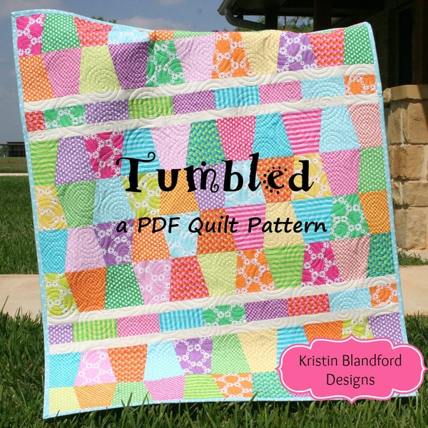 Cute Quilt Pattern Tumbled Charm Pack Baby Throw Size Tumbler Moda Fabrics Quick Simple Easy Beginner to Intermediate Quilting Sewing