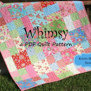 Layer Cake Quilt Pattern, Whimsy, Moda Baby Quilt and Throw Simple Fast Easy Beginner Quilt Pattern, Ten Inch Squares Precuts, PDF File