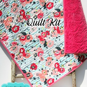 Wholecloth Floral Baby Quilt Kit – Pink Watercolor Poppies Blanket DIY – Easy Girl Quilt Kit – Modern Handmade Baby Shower Gift