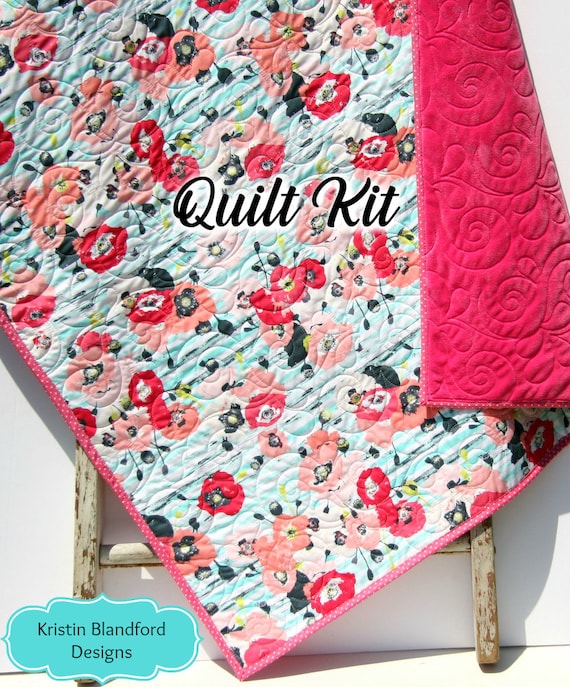 Minky Quilt Kit Whole Cloth Baby Cheater Panel Simple Quick Easy Beginner Girl Blanket DIY Project Watercolor Floral Nursery Bedding Blue Etsy