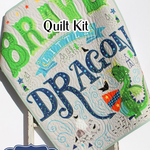 Little Dragon Quilt Kit, Brave Knight Boy Panel, Nursery Crib Sewing Blanket, Quilting DIY Project Simple Quick Easy Once Upon a Time Fabric