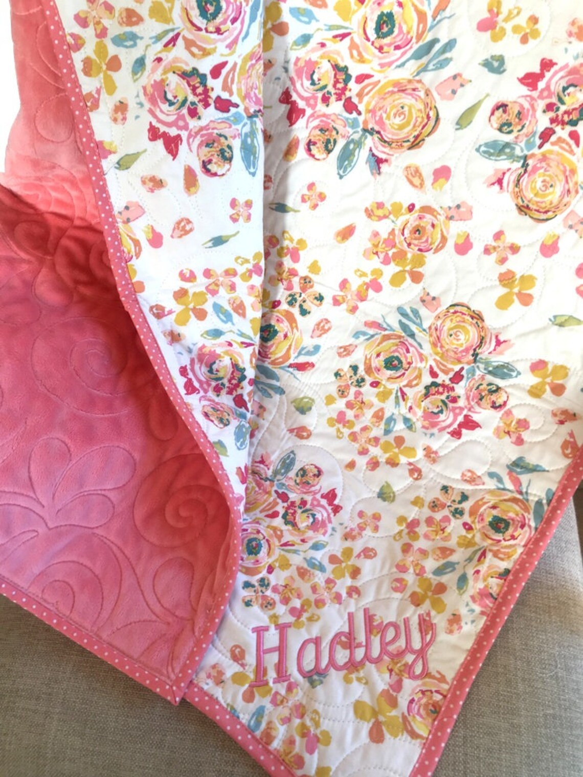 Watercolor Floral Quilt Kit Minky Whole Cloth Baby Cheater Etsy