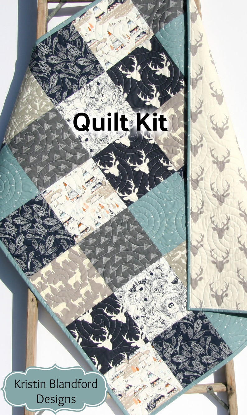 LAST ONE Twin Quilt Kit Boy Woodland Rustic Navy Blue Gray Etsy