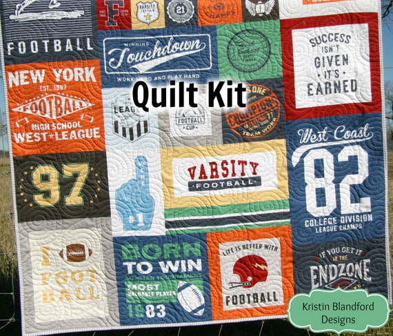 Sewing Project Large Panel Minky Adult Blanket Home Decor Gift for Girl Faux Patchwork Softball Quilt Kit Varsity Sports Throw Blanket