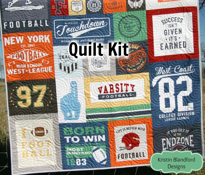 Football Quilt Kit Varsity Sports Throw Blanket Sewing Etsy