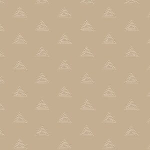 May include: A seamless pattern featuring a repeating design of white outlined triangles on a light brown background.