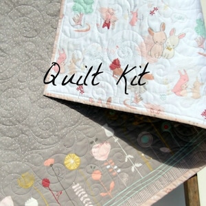 The Littlest Quilt Kit, Wholecloth Cheater Panel, Blanket, Baby Project, Nursery Bedding, Beginner Simple, Bunnies Flowers, Adorable