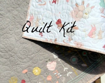 The Littlest Quilt Kit, Wholecloth Cheater Panel, Blanket, Baby Project, Nursery Bedding, Beginner Simple, Bunnies Flowers, Adorable