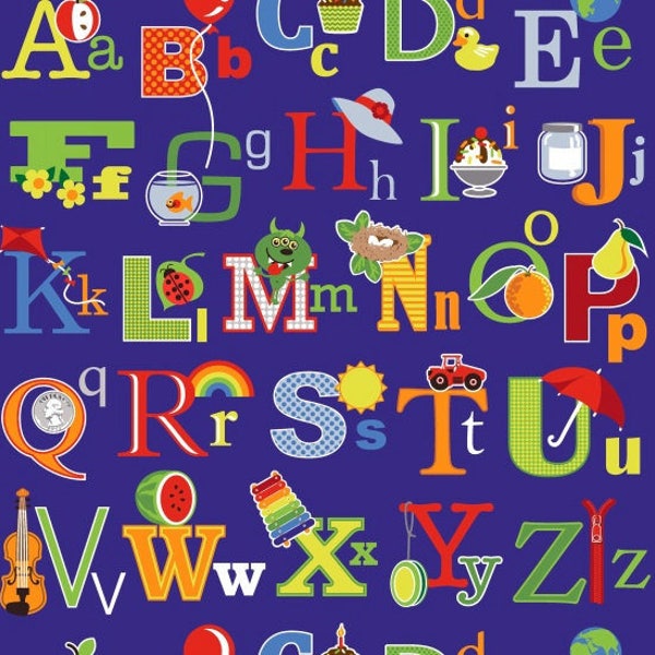 END Of BOLT ~1yd 22in~ Abc Letters on Navy Blue Studio E Fabrics Educational Alphabet Back to School Fabrics SALE