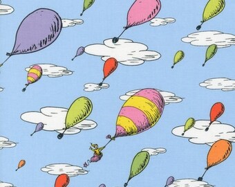 Oh the Places You'll Go Blue Balloons Rainbow Dr. Seuss by Robert Kaufman Fabrics Girl Children's Prints Quilting Sewing Supply HTF OOP