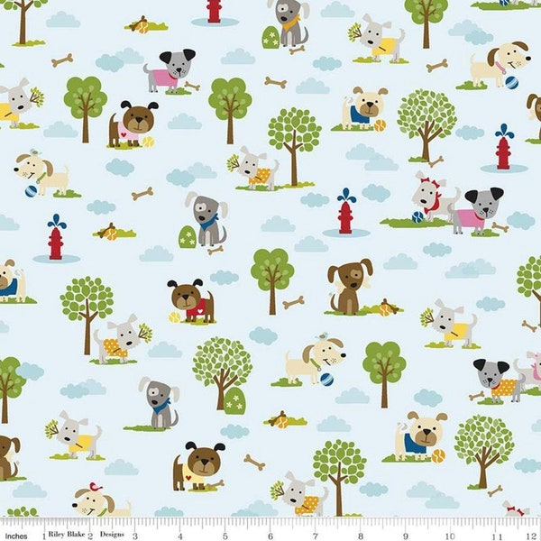 END Of BOLT ~~ 1 yard 1 inch ~~ Dog Fabrics Cooper Riley Blake Designs Playing in Park Navy Blue Boy Girl Puppy Dog Cotton Fabrics Quilting