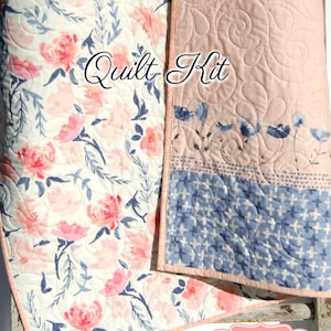 Watercolor Flower Quilt Kit – Easy DIY Quilt for Beginners – Precut Floral Baby Girl Blanket – Modern Sewing Project for Gift