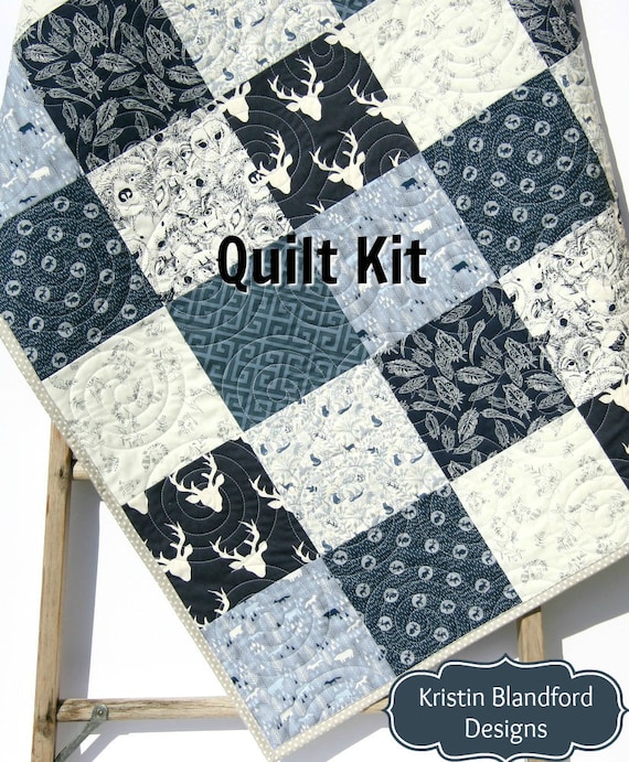 Quilt Kit Boy Woodland Rustic Navy Blue Baby Blanket Etsy