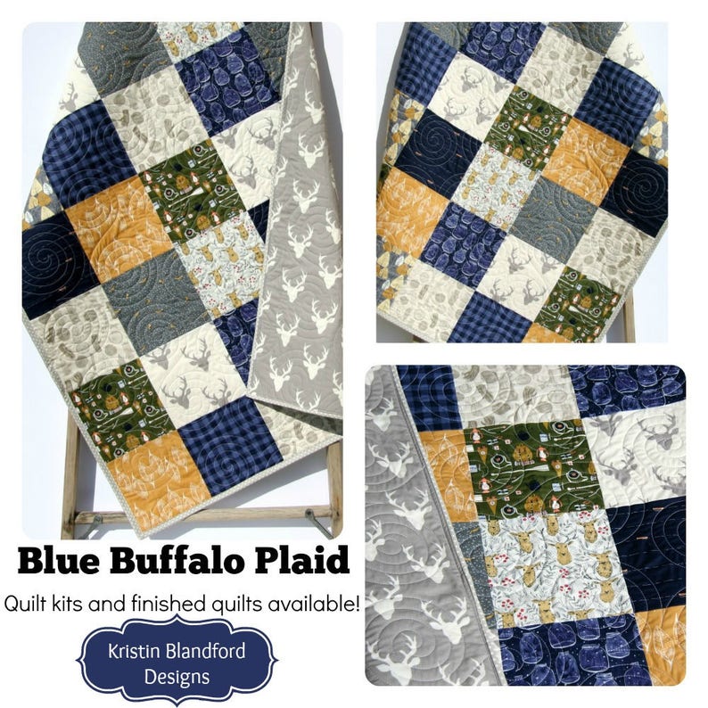 Quilt Kit Buffalo Plaid Navy Blue Woodland Boy Rustic Gold Etsy
