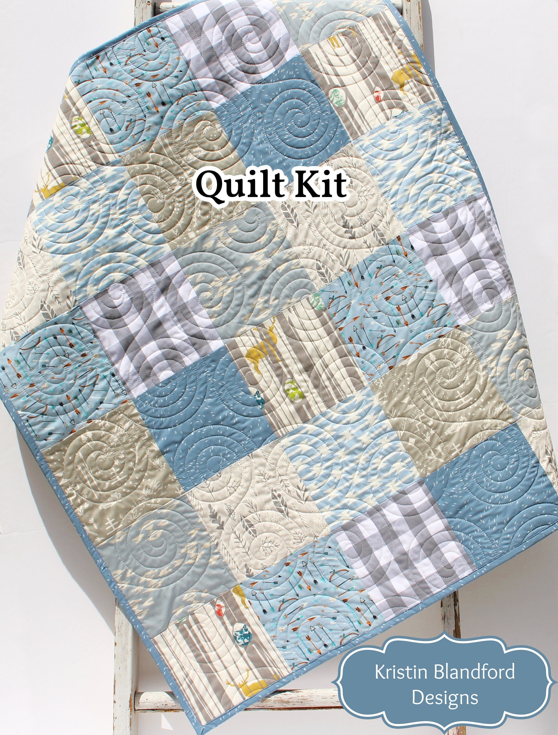 Light Blue Plaid Patchwork Quilt Kit in Baby Throw Twin Sizes Boy Nursery  Crib Blanket DIY Do It Yourself Project Forest Woodland Fabrics 