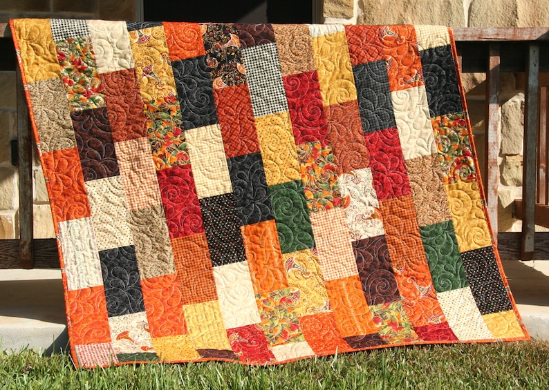 Beginner-friendly precut quilt pattern instant download with modern path-inspired quilt blocks and colorful patchwork fabric placement for baby and throw size quilts