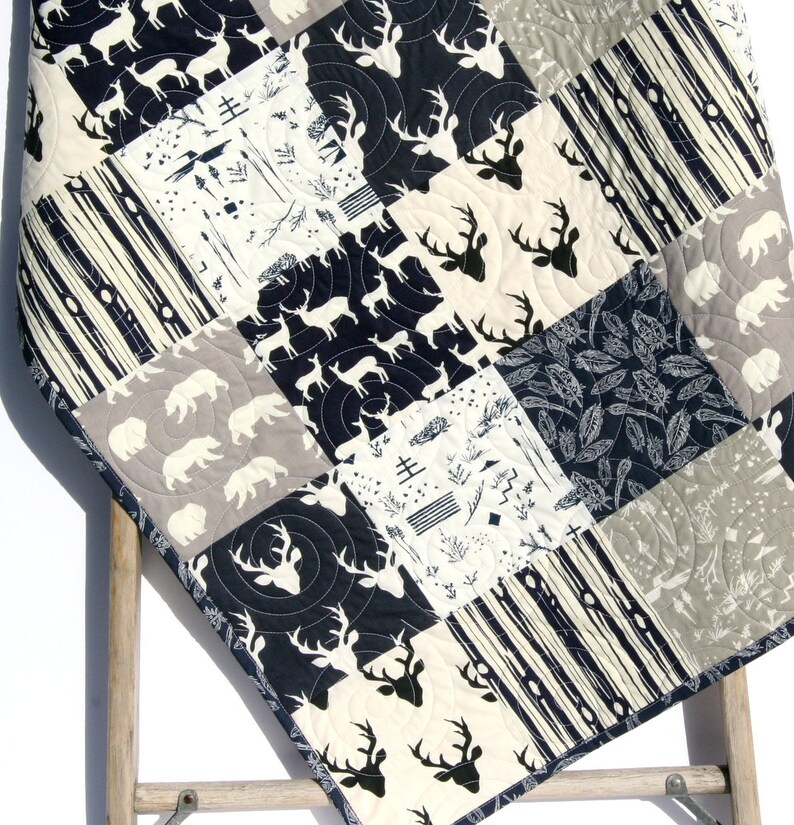 Quilt Kit Navy Blue Woodland Boy Rustic Aztec Tribal Grey Etsy