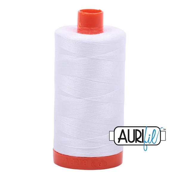 AURIFIL 2024 Bright White Neutral MAKO 50 Weight Wt 1300m 1422y Spool Quilt Cotton Quilting Thread MK50SC6 2024 Lint Free 2 Ply