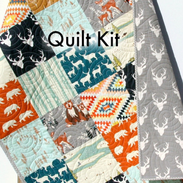 Modern Forest Baby Quilt Kit – Neutral Woodland Quilt Kit – Rustic Deer Baby Quilt – Baby Toddler Quilt Kit – Beginner Quilt Kit