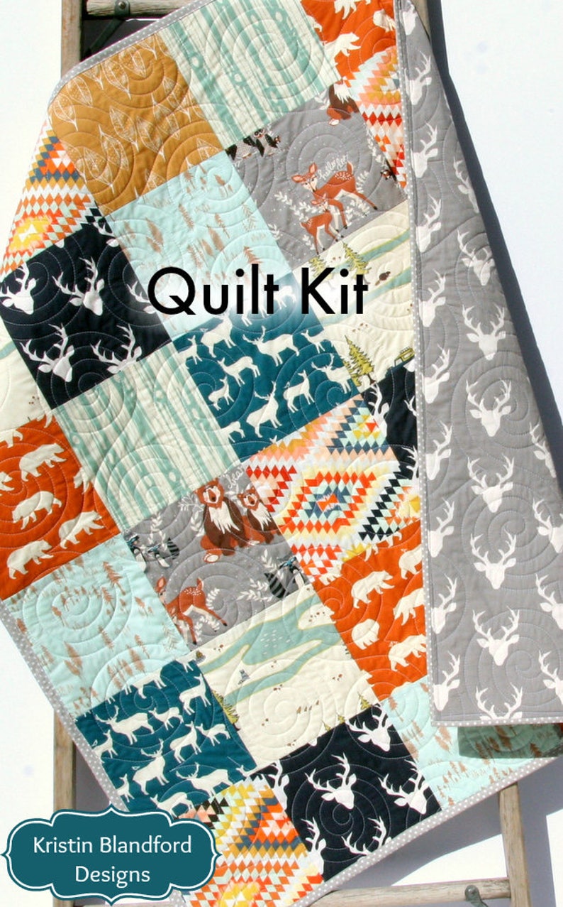 Quilt Kit Boy Woodland Rustic Navy Blue Orange Buck Forest Etsy