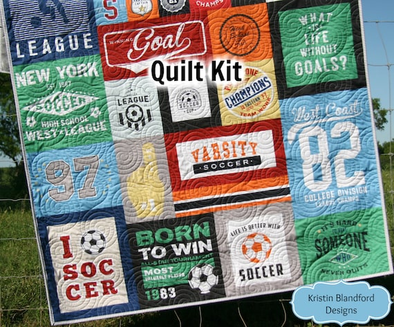 Sewing Project Large Panel Minky Adult Blanket Home Decor Gift for Girl Faux Patchwork Softball Quilt Kit Varsity Sports Throw Blanket